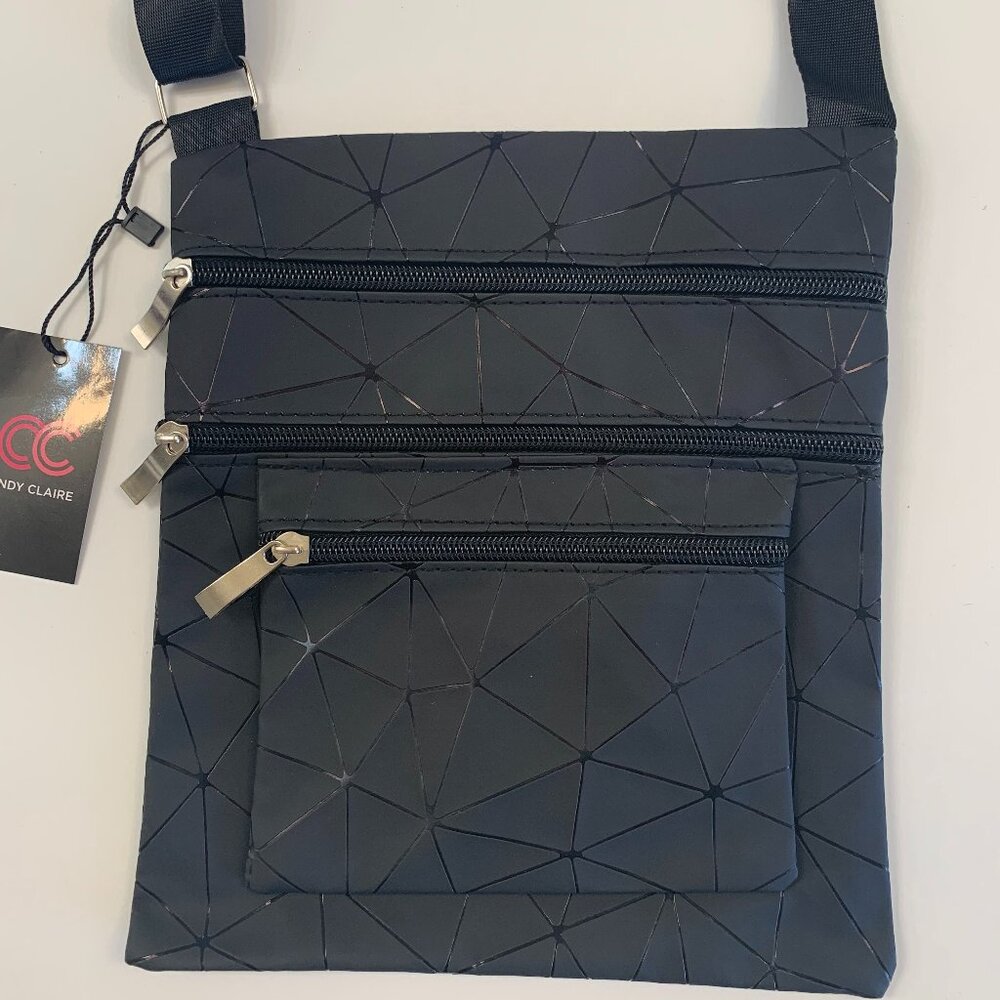Four Pocket Organizer - Geometric Pattern - Crossbody Handbag –Black - NWT